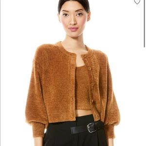 Alice + Olivia Sylvie Fuzzy Cropped Cardigan